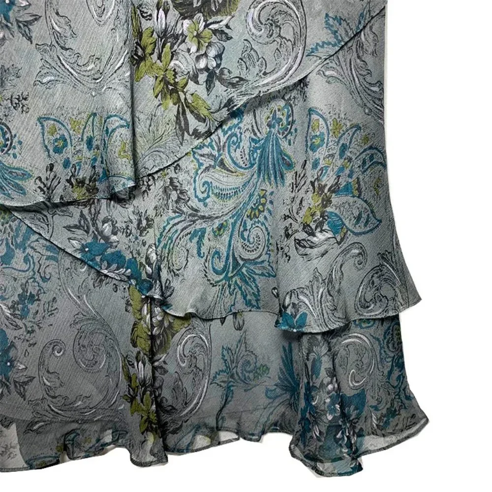 NWT Kate Hill floral watercolour print silk tiered skirt